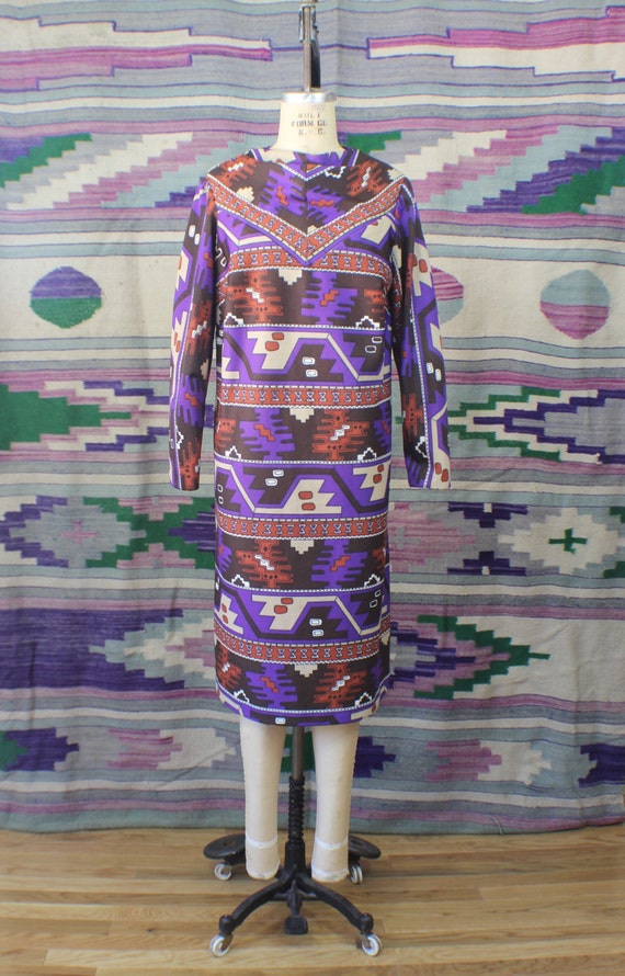 Kilim Print Shift DRESS / Large Vintage DRESS / L… - image 1