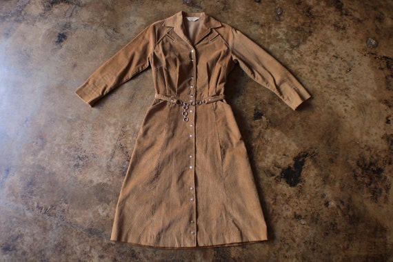 70's Western Dress / Vintage Corduroy Dress with … - image 1