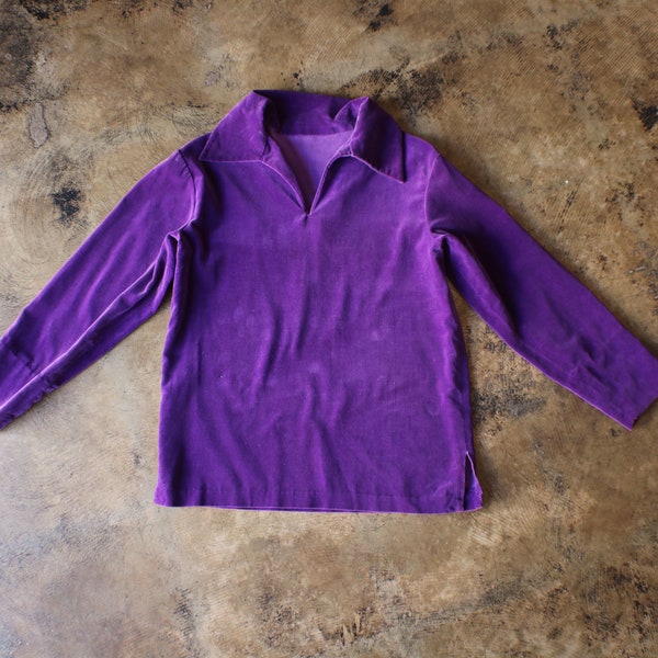 Southwest Purple Velvet Shirt / Vintage Long Sleeve Collared Tunic /  Women's Small Vintage Top