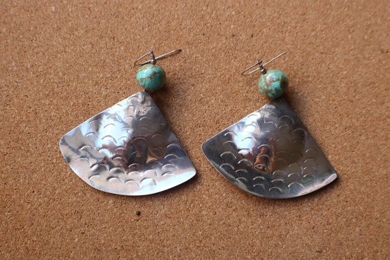 Large Sterling EARRINGS / Vintage Dangling Fan Ea… - image 2