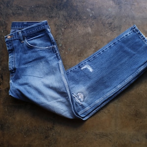 Distressed DENIM / Vintage Jean&#39;s Length 36 x 30 / Medium Wash Distressed Patchwork Denim / Men&#39;s Women&#39;s