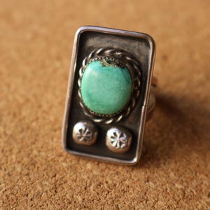 70&#39;s Turquoise Ring / Vintage Southwestern Sterling silver Jewelry / Ring Size 7 1/4