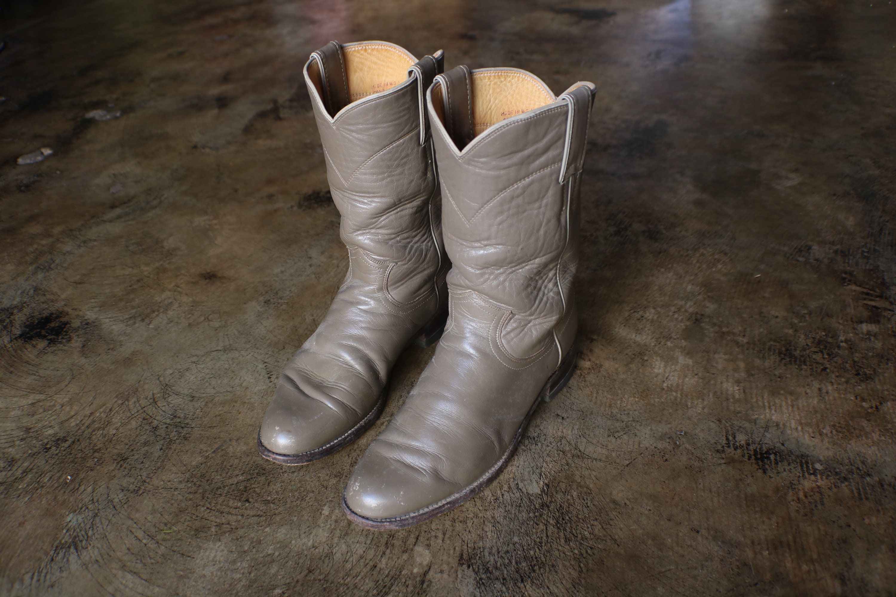 Justin Roper Mens Size 8.5 D Taupe Leather Cowboy Western  display picture 2