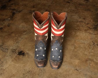 9 , Red White and Blue Cowboy Boots , Women's Wester US Flag, Stars and Stripes