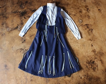 Vintage westernset, bijpassend hemd, rok en coltrui uit de jaren 70 - dames medium