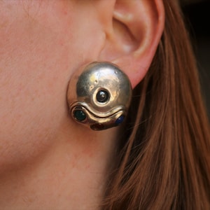 Large 90&#39;s Earrings / Big Sterling Silver Clip On Earrings  / Vintage Art Jewelry