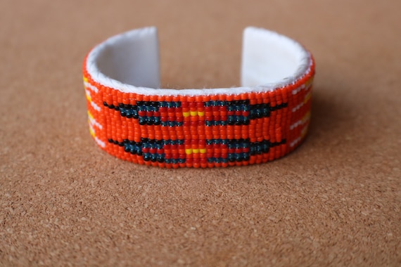 Southwest Beaded Cuff , Wide Orange Beaded Bracel… - image 2