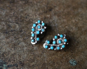 Turquoise Cluster EARRINGS / Clip On Sterling Southwest Earrings / Vintage Turquoise Jewelry