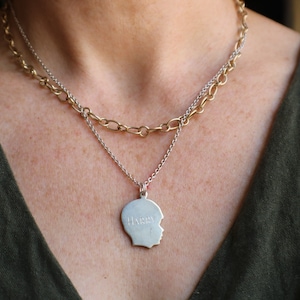 Sterling Silhouette Necklace / Child&#39;s Face Charm / Vintage Silver Harry Pendant / layering Necklace
