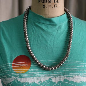Navajo Pearls / 26&quot; Sterling Bench Bead Necklace / Vintage Southwest Jewelry