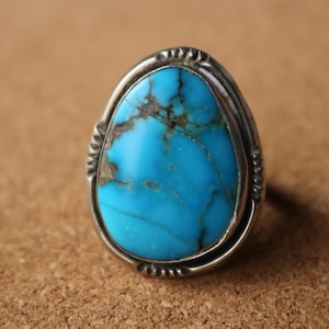 Turquoise Men&#39;s RING / Vintage Southwest Men&#39;s Jewelry / Size 10 1/4 Large Turquoise Stone Ring