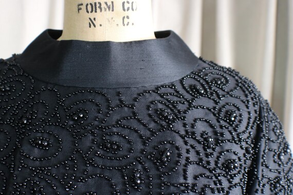 Vintage Black Silk Dress , Beaded Evening Dress ,… - image 6