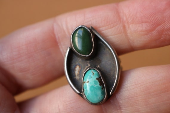 Turquoise Ring, Vintage Double Stone Sterling Sil… - image 6