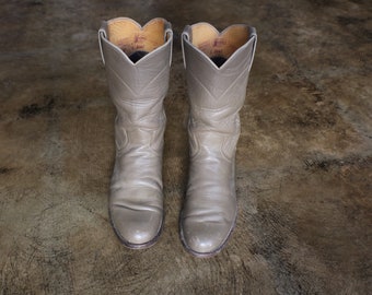 6 1/2 Women's Cowboy BOOTS , Grey Leather Western Vintage Justin Ropers