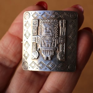 Vintage Mayan Brooch / Vintage Sterling Bohemian Jewelry / Inca Pin