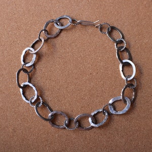 Large Sterling Link Necklace / Vintage Silver Chunky Chain Necklace /Hammered Chain Necklace