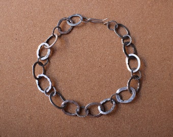Oversize Sterling Necklace / Hammered and Twisted Link Chain Necklace / Vintage Chunky Silver Necklace