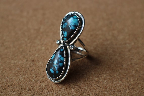 Double Drop Turquoise RING / American Turquoise S… - image 4