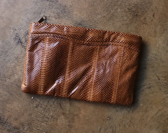 Snake Skin Clutch / 80's Reptile Clutch / Brown Snakeskin Handbag / Women's