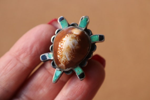 Tortoise Ring , Vintage Turquoise Shell Ring , So… - image 2