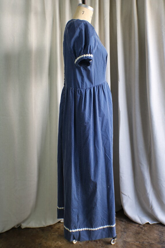 Vintage 70's Swiss Dot Maxi Dress, Navy Blue and … - image 7