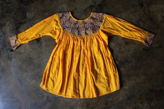 Yellow Cotton Embroidered Blouse /  Floral Flowy … - image 9