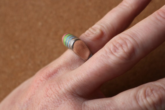 Sterling Rainbow RING / Raised Silver Band / Vint… - image 7