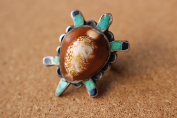 Tortoise Ring , Vintage Turquoise Shell Ring , So… - image 1