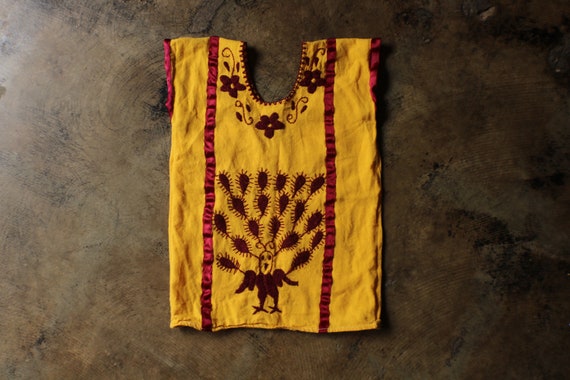 Childs Mexican Dress / Toddlers Maroon and Yellow… - image 1