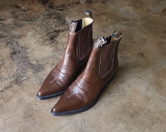 8 1/2 Men's Ankle Boots, Glossy Brown Leather Western