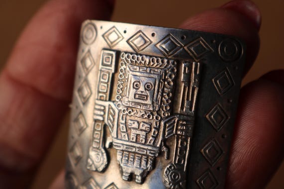 Vintage Sterling Mayan Brooch , Square Inca Pin View 5