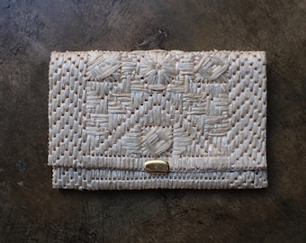 Vintage Woven Clutch / Cream 70's Clutch / Vintage Envelope Purse