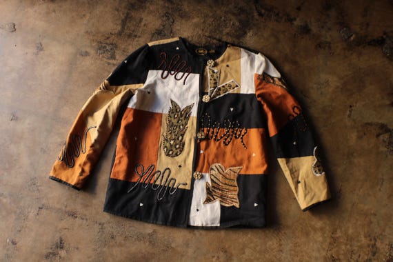 Vintage Animal Print Jacket , Patchwork Blazer - … - image 1