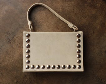 1960's Purse , Studded Structured Handbag , Vintage Top Chain Handle Bag