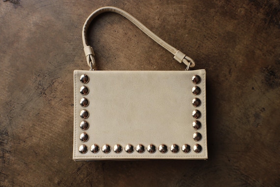 1960's Purse , Studded Structured Handbag , Vintage Top Chain Handle Bag