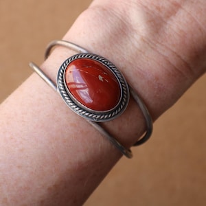 Sterling Jasper Cuff / Vintage Silver Cuff / Women&#39;s Jewelry