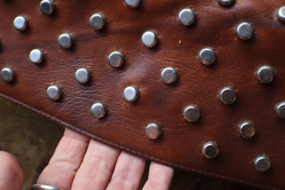 70's Leather Clutch / Bohemian Studded Purse / La… - image 3