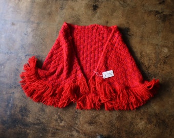 Red Mohair Shawl / Bright Red and Purple Fringed Knit / Vintage Outerwear