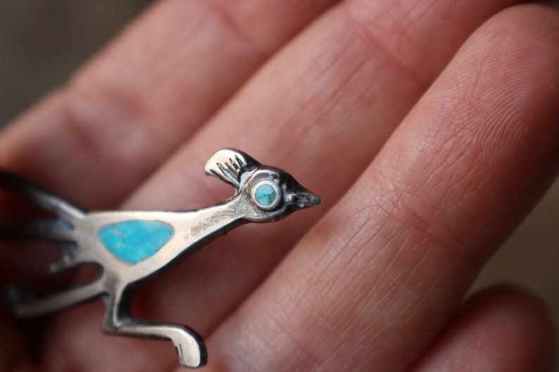 Roadrunner Brooch Southwest Bird Pin Vintage Sterling Turquoise Bird Brooch