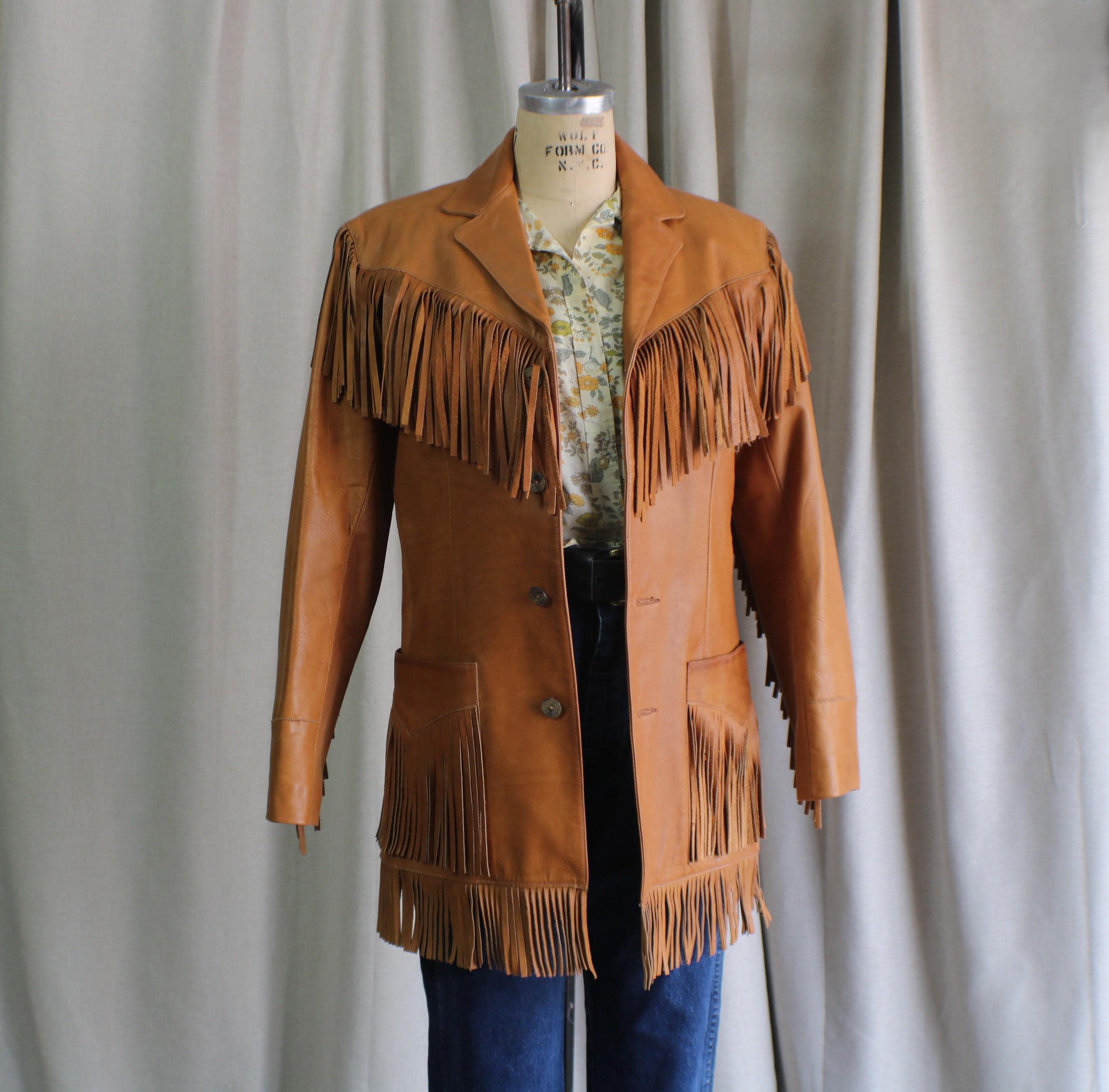 Vintage Ralph Lauren Leather Fringed Jacket, Brown Western Coat