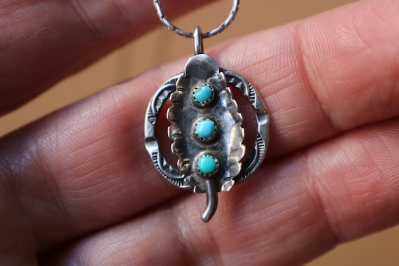 Turquoise Sterling Leaf Necklace / Southwest Layer