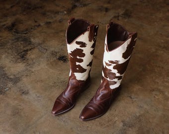 8 1/2 Women's Eagle Cowboy Boots , Vintage Black & White Western
