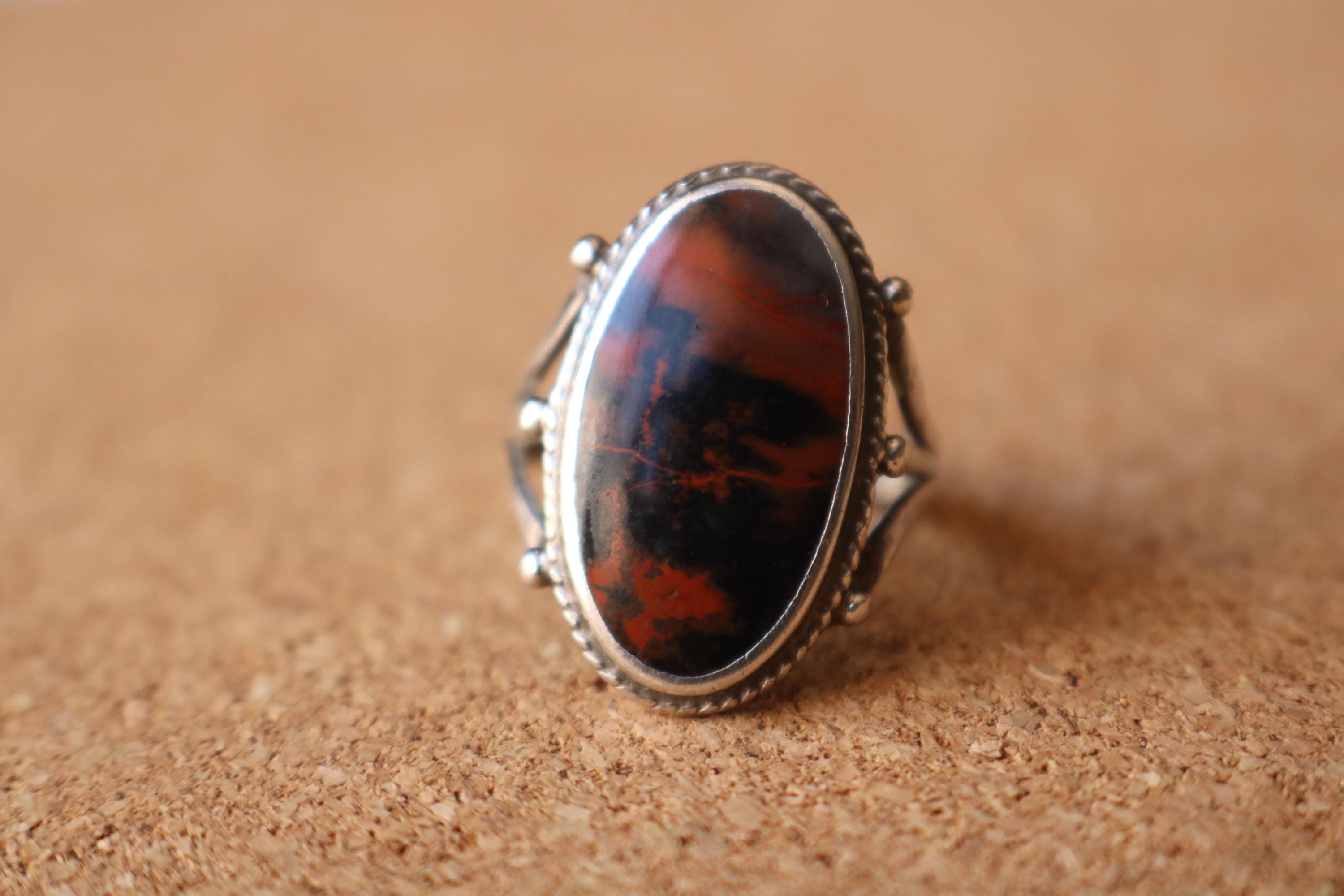 1940's Petrified Wood Ring , Fred Harvey Era Ring Size 7 1/2