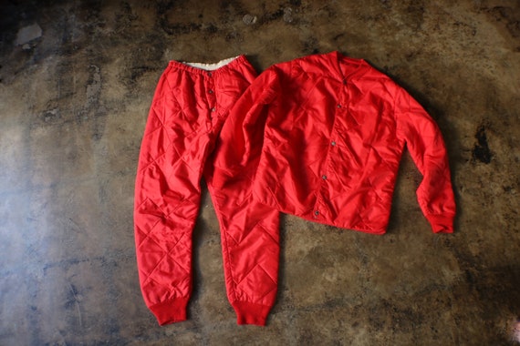 Red Nylon Quilted Two Piece / Vintage Quilted Line