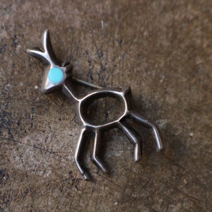 Sterling Silver and Turquoise Antelope Brooch, Vintage Southwest Jewelry
