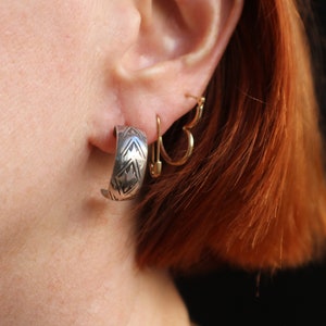 Sterling Hoop EARRINGS / Southwest Half Hoop Earrings / Vintage Silver Jewelry