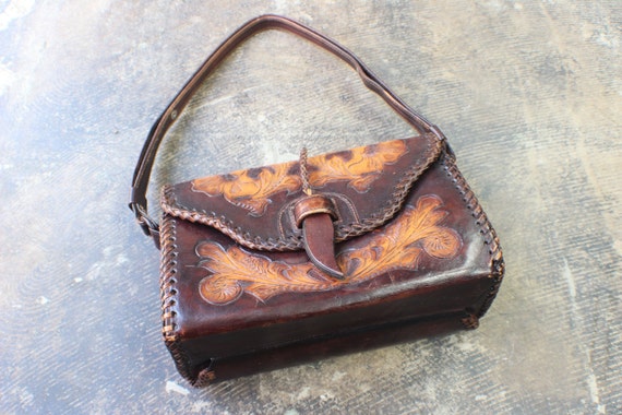 Tooled Leather Purse / 1960's Handbag / Mexico Le… - image 3