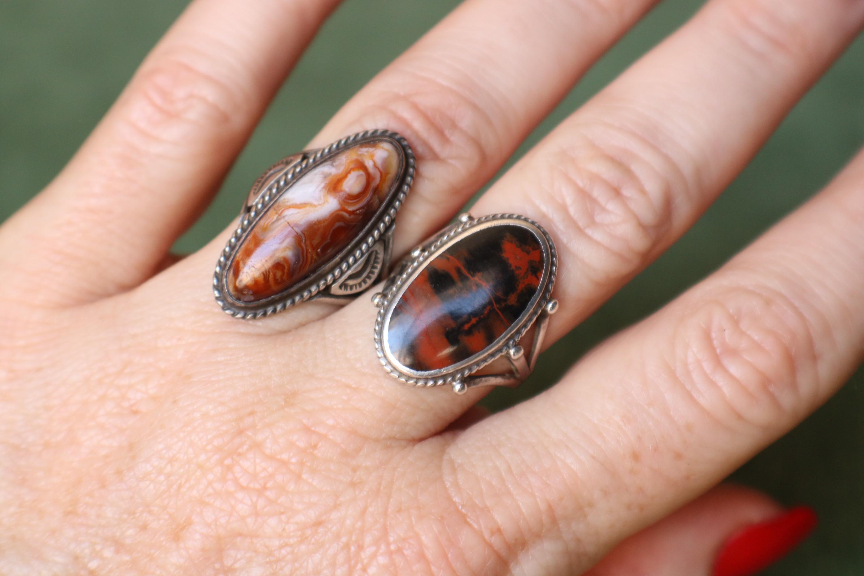 1940's Petrified Wood Ring , Fred Harvey Era Ring Size 7 1/2