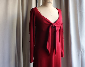 Vintage Burgundy Maxi Dress / 70's Slinky Long Sleeve Maxi / Women's Medium