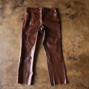 Brown Leather Pants / Vintage 90&#39;s Glossy Leather Pants / Women&#39;s Medium